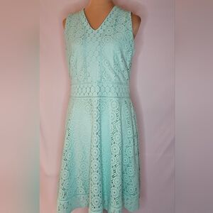 Charter Club Aqua Teal Lace V-Neck Fit & Flare Midi Dress